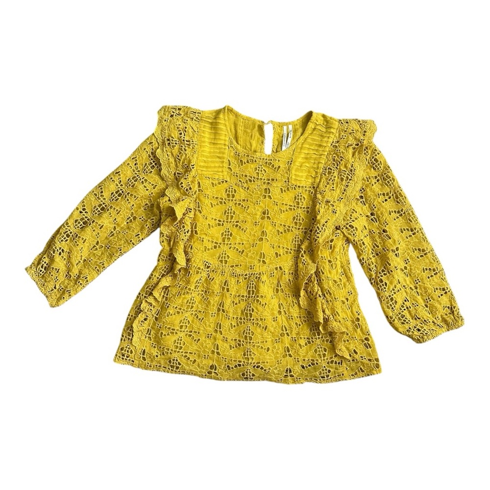 Anthropologie Yellow Long Sleeve Eyelet Ruffle Top
